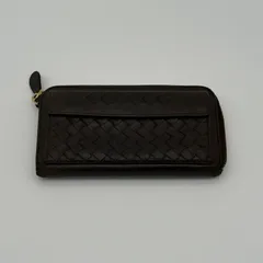 ボッテガヴェネタ 長財布 イントレチャート ラウンドファスナー ダークブラウン 本革