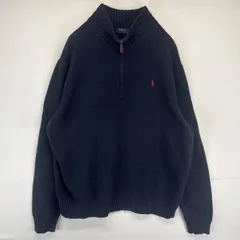 古着 ポロ・ラルフローレン POLO RALPH LAUREN ニット ニット ハーフジップ ワンポイントロゴ刺繍 大きいサイズ 2XL  ネイビー メンズ