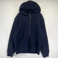 古着 トミーヒルフィガー TOMMY HILFIGER パーカー フルジップ フリースライナー ワンポイントロゴ刺繍 XL  ネイビー メンズ
