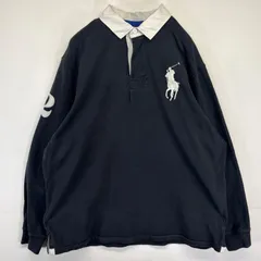 古着 ポロバイラルフローレン Polo by Ralph Lauren 長袖 ラガーシャツ ビッグポニー 刺繍ロゴ エルボーパッチ L  ブラック メンズ