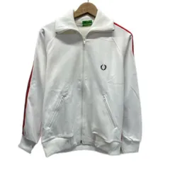 FRED PERRY　トラックジャケット　ジャージ　ハイネック　フルジップ　無地　ワンポイント　ブランドロゴ　刺しゅう　サイドポケット　タグ付き　日本製　古着
