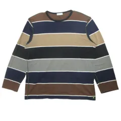 美品 PAUL SMITH ポールスミス ロング Tシャツ カットソー 長袖 ボーダー サイズL 紺 ネイビー グレー 茶 ブラウン メンズ 古着 中古 USED