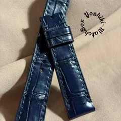 cro-2008  クロコダイル  腕時計ベルト ネイビー (ラグ幅20 mm - バックル幅18 mm)
