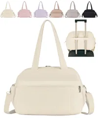 [グリーンパキラ] キャリーオンバッグ 小さめ レディース バッグ 大容量 1泊 2泊 軽量 ボストン カバン キャリーオンバック 機内持ち込み 鞄 バック 旅行 出張 ジム スポーツ 入院 トラベル ヨガ 習い事 サブ (オフホワ [オフホワイト] [標準]