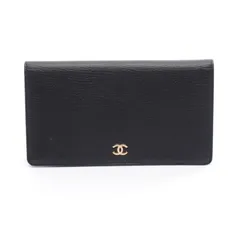 シャネル CHANEL 二つ折り長財布 ココマーク ブラック レザー ココボタン ZIP長財布 レディース Used A