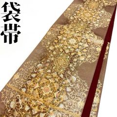 ◇◇407my58◇ベルベッド 別珍 金彩 神殿 花唐草 地紋 袋帯 長尺◇美品 
