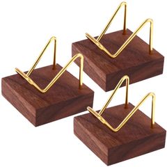 ルボナリエ 木製ディスプレイスタンド 3個セット 金色スタンド 原石 水晶玉 天然石 アクセサリー 展示用 小物置き 卓上 飾り棚 飾り台 5×5×4.5cm (ブラウン) [ブラウン]