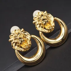 M187 ライオン イヤリング 大ぶり ゴールド デザイン コスチュームジュエリー