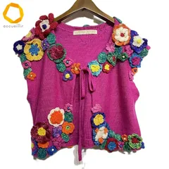 #anc モリオカサチコ 森岡幸子 ベスト ジレ ピンク 花モチーフ ニット レディース [985250]