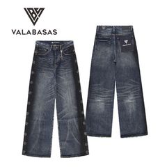 VALABASAS ピグロス スタックドジーンズ ダークグレーウォッシュ 29 