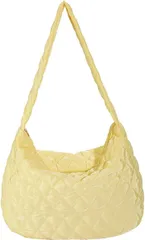 Queen-b キルティング ショルダーバッグ レディース トートバッグ 斜めがけ ファスナー付き かわいい ふわふわ シンプル おしゃれ 軽い 大容量 旅行 お出かけ (イエロー)