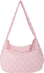 Queen-b キルティング ショルダーバッグ レディース トートバッグ 斜めがけ ファスナー付き かわいい ふわふわ シンプル おしゃれ 軽い 大容量 旅行 お出かけ (ピンク)