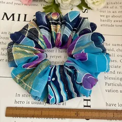 新春セール☆ハンドメイドシュシュ☆ブルー花柄