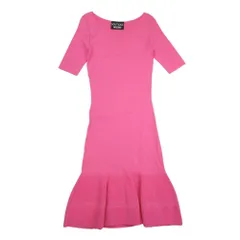良品 BOUTIQUE MOSCHINO ブティックモスキーノ 五分袖 ハイゲージ ニット フレア ワンピース バレリーナネック 40 ピンク レディース 古着 中古 USED