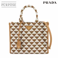 未使用 展示品 プラダ PRADA シンボル エンブロイダリー スモール 2way トート ショルダー バッグ キャンバス レザー ブラウン 90306019