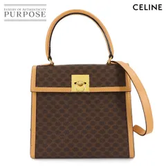 新品同様 セリーヌ CELINE マカダム ガンチーニ ハンド バッグ PVC レザー ブラウン ゴールド 金具 ヴィンテージ 90306220