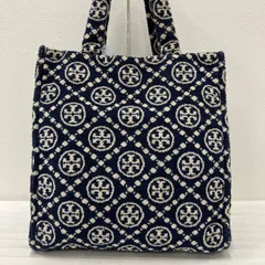 8294　TORY BURCH　トリーバーチ　Tモノグラム　テリートート　紺　ネイビー　白　ホワイト　ロゴ　タオル地　パイル地　トートバッグ　ハンドバッグ　肩がけ　大容量　A4対応