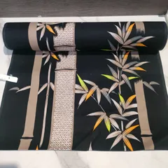 33【新品未使用】 浴衣 黒 竹 ブラック 12メートル 綿100％ 反物  和モダン 着物 和装 成人式 お正月 年始 アンティーク ヴィンテージ 浴衣 訪問着 振袖 vintage JAPAN 礼服 冠婚葬祭 お仕立て 着尺 羽尺 リメイク 古布