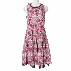 ロイスクレヨン Lois CRAYON ワンピース ひざ丈 ノースリーブ 13000629 花柄 ギャザーフレア フリル ブレード 裾チュール M ピンク系 X