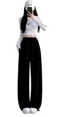 ゆったり 動きやすい スエットパンツ すっきり シルエット リラックスパンツ ボトムス 快適なカジュアルスタイル (ブラック) かっこいい かわいい おしゃれ 人気 大人 女性 パジャマ ロング パンツ 長ズボン ジャージ スエット 下 レディー [ブラック]