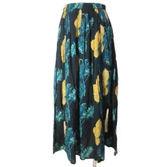 スピック&スパン Spick&Span 美品 18SS オオバナプリントスカート ギャザーフレア ロング 花柄 36 S相当 黒系 X