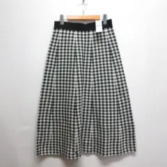 ジーユー GU チェック柄 フレア ミディ ニット スカート L 黒 ブラック タグ付き