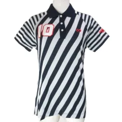 マスターバニー MASTER BUNNY ポロシャツ 半袖 ゴルフウェア ボーダー ストライプ ロゴ刺繡 アップリケ バーリーゲイツ 1 M相当 ネイビー グレー X