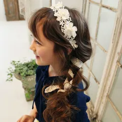 キッズ ヘッドドレス フラワーレース 即購入OK カチューシャ 子供 ヘアアクセサリー 髪飾り 三つ編み 女の子 リボン リングガール 花冠 子ども ヘアバンド フォーマル 結婚式 発表会 卒園式 入園式 入学式  headband12