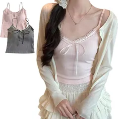 YasYouRi キャミソール パッド付き 2枚組 見せキャミ フリル付き フェミニン 重ね着 見せる 袖なし インナートップス カップ付き (グレー/ピンク,  Free Size)