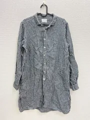 15  prit リネンシャツ　麻　ネイビー　チェック　丈長め　レディース