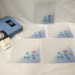 たち吉 あさがお柄の透明 ガラス製デザート皿5枚セット　サイズW14xH14（約/cm） 保管品 R490