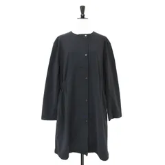 美品 theory luxe セオリーリュクス コート ネイビー 紺 サイズ:38(M) ノーカラー ジャージー コート / BONDING JERS NAELI ロング丈 ストレッチ ゴムギャザー ウォッシャブル アウター ジャケット【レディース】