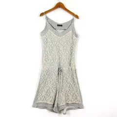 ナノユニバース nano universe オールインワン ショートパンツ スウェット 花柄 レース レイヤード シルク コットン M グレー オフ白 アイボリー