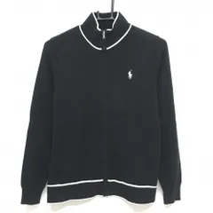ポロゴルフ ニットジャケット 黒×白 ロゴ刺しゅう コットン混  ラルフローレン レディース SP ゴルフウェア Ralph Lauren
