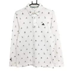 アディダス 長袖ポロシャツ 白×ネイビー 総柄 ロゴ刺しゅう ボタンダウン メンズ L ゴルフウェア adidas