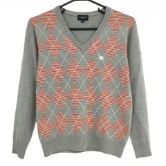 バーバリーゴルフ セーター グレー×レッド アーガイル Vネック レディース M ゴルフウェア BURBERRY GOLF