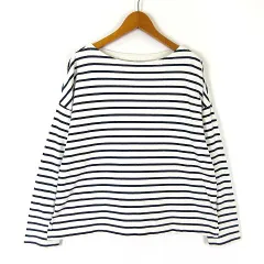 ユニクロ UNIQLO ボーダー Tシャツ カットソー バスクシャツ ボートネック コットン ドロップショルダー 長袖 M オフ白 紺 ネイビー