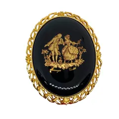 LIMOGES CASTEL FRANCE リモージュ・カステル・フランス ブローチ ネイビー / ゴールド