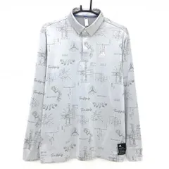 【美品】アディダス 長袖ポロシャツ ライトグレー×グレー 総柄 胸ロゴ 襟下スナップボタン メンズ O ゴルフウェア adidas