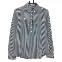 【超美品】パーリーゲイツ 長袖ポロシャツ ネイビー×白 ストライプ ボタンダウン  レディース 2(L) ゴルフウェア PEARLY GATES