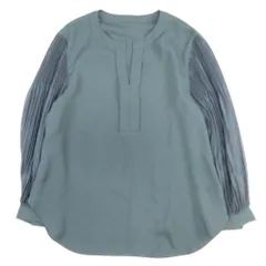 美品 BRAHMIN ブラーミン プリーツスリーブ ブラウス シャツ プルオーバー カットソー キーネック 七分袖 38 深緑 ダークグリーン レディース 古着 中古 USED