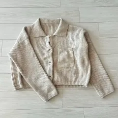 カラーネック クロップド ニット カーディガン ベージュ
