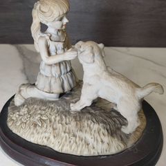 陶器インテリアオーナメント『少女と犬 置き物』アンティーク雑貨