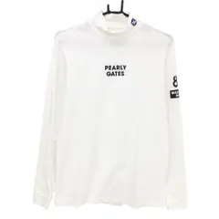 【美品】パーリーゲイツ 長袖ハイネックシャツ 白 ロゴネイビー ストレッチ  メンズ 5(L) ゴルフウェア PEARLY GATES