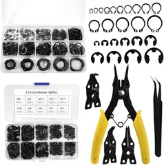 LEONTOOL スナップリングプライヤー 軸穴兼用 4本セット３種類交換用ヘッド ストレート 45°90°ベント 多角度保持 両方取り替え 差し換え式 内部外部サークリッププライヤー C型スナップリング軸用 外部止め輪 M3-M25 (イエロー)