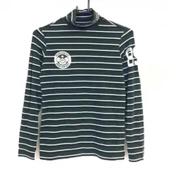 【美品】パーリーゲイツ 長袖ハイネックシャツ 黒×ダークグリーン×ライトブルー ボーダー レディース 1(M) ゴルフウェア PEARLY GATES