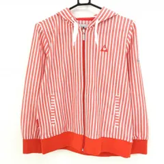 【超美品】ルコックゴルフ ジップパーカー レッド×白 ストライプ 胸ロゴ レディース L ゴルフウェア le coq sportif
