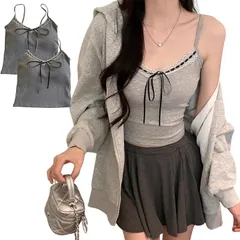 YasYouRi キャミソール パッド付き 2枚組 見せキャミ フリル付き フェミニン 重ね着 見せる 袖なし インナートップス カップ付き (グレー/グレー,  Free Size)