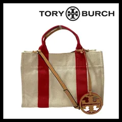 SU【TORY BURCH】2Way バッグ キャンバス レッド/赤 ベージュ ショルダーバッグ トートバッグ ハンドバッグ トリーバーチ (SU-862)