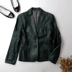 Leilian レリアン 羊皮 レザージャケット グリーン 羽織 9 (107E＋8439)26H